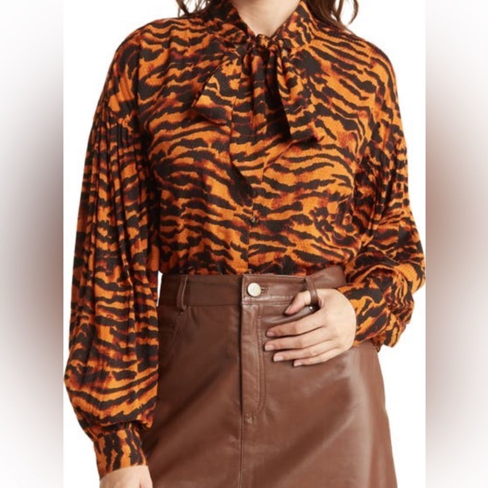 Walter Baker Yvonne Stripe Tie Neck Blouse XS